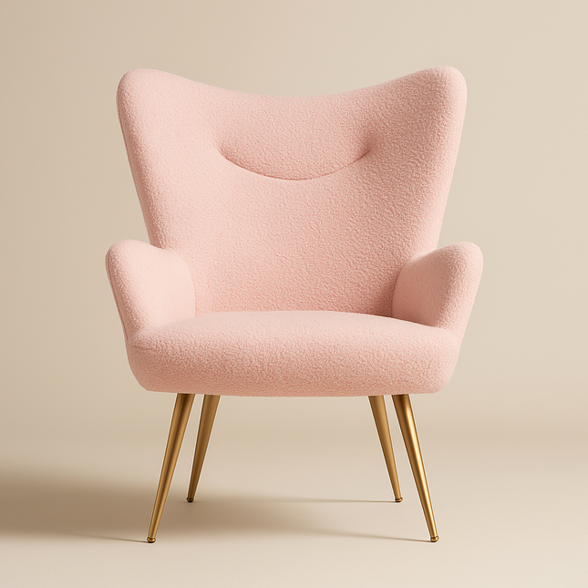 Myraa Sleek Accent Chair – Modern Vanity Chair Boucle Fabric Accent Chair, Sherpa Furry Armchair with High Back - Uber Decor