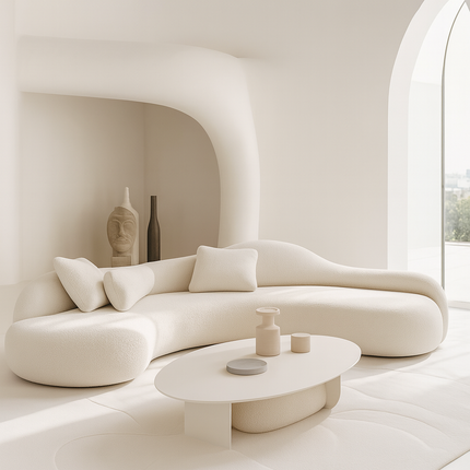 Nice Curved Sofa Japandi Wabi-Sabi Style Organic Sofa for Living Room & Lounge