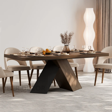 Marvello Solid Wood Dining Table Modern Contemporary Design with Sculptural Wooden Base for Formal Dining Room