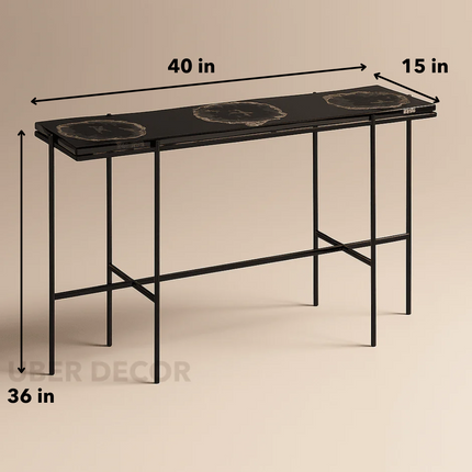 Sylvan Noir Display Table – Customizable Epoxy Agate-Style Top for Entryways & Hallways - Uber Decor
