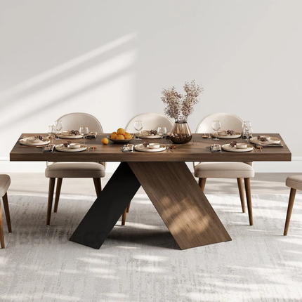 Marvello Solid Wood Dining Table Modern Contemporary Design with Sculptural Wooden Base for Formal Dining Room