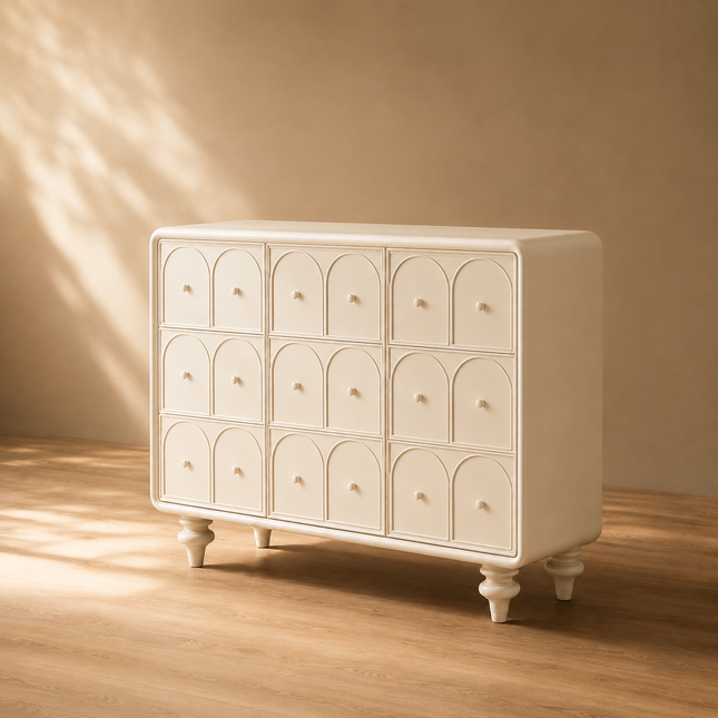 Arco Arch Mid Century Modern Solid Wood Cabinet – Handcrafted Arched Panels Ideal for Living Room, Dining Room & Entryway