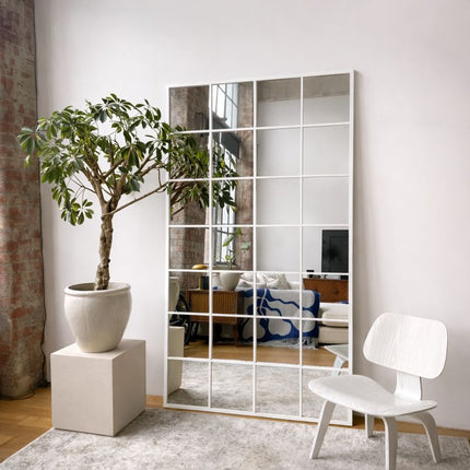 VistaLuxe- Window Pane Style Large Sized Rectangle Metal Framed Mirror for Boutiques, Clothing Stores, Living Room or Bedroom