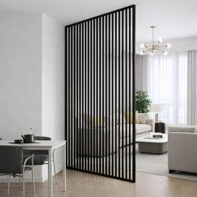 ZENRIX Vertical Slat Stainless Steel Room Divider Floor To Ceiling Partition For Living Room Dining Area And Open Layouts