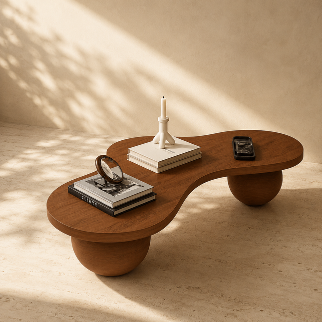 Aras Wabi-Sabi River Flow Japandi Coffee Table – Organic Sculptural Mid-Century Center Table for Living Room