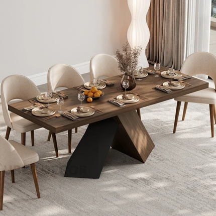Marvello Solid Wood Dining Table Modern Contemporary Design with Sculptural Wooden Base for Formal Dining Room