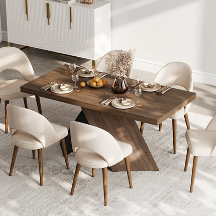 Marvello Solid Wood Dining Table Modern Contemporary Design with Sculptural Wooden Base for Formal Dining Room