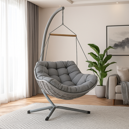 PineLoop Wabi-Sabi Cocoon Swing Chair – Japandi Scandinavian Boho Balcony & Garden Swing Chair