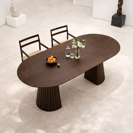 Talon Axis Solid Wood Dining Table with Fluted Pedestal Base and Oval Top for Modern and Contemporary Interiors