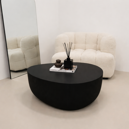Yazoo Coffee Table Modern Art Deco Contemporary Luxe Inspired Designer Center Table Solid Wood PU Finish Ribbed Statement Table for Premium Lounge