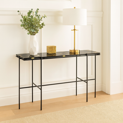 Sylvan Noir Display Table – Customizable Epoxy Agate-Style Top for Entryways & Hallways - Uber Decor