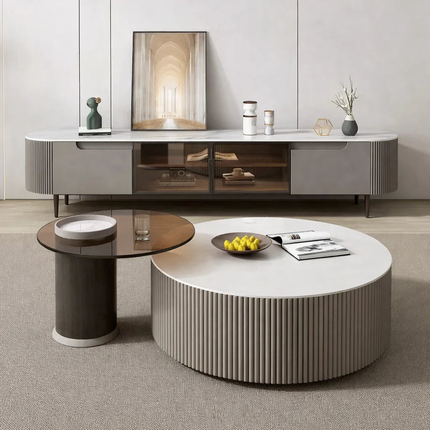 Tiber Oro Italian Luxury Round Coffee Table Tempered Glass Top High Gloss Finish Minimalist Centerpiece for Lounge and Living Suites