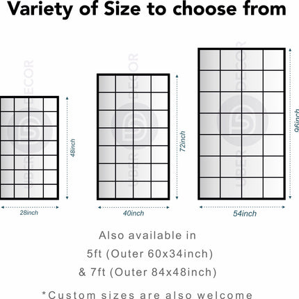 VistaLuxe- Window Pane Style Large Sized Rectangle Metal Framed Mirror for Boutiques, Clothing Stores, Living Room or Bedroom - Uber Decor