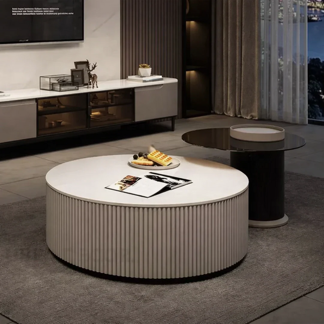 Tiber Oro Italian Luxury Round Coffee Table Tempered Glass Top High Gloss Finish Minimalist Centerpiece for Lounge and Living Suites