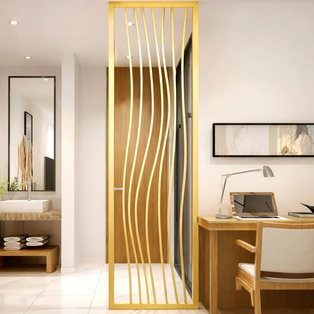 FLUEN Stainless Steel Vertical Flow Room Divider With Curved Line Design For Living Room Study Area And Modern Interior Spaces