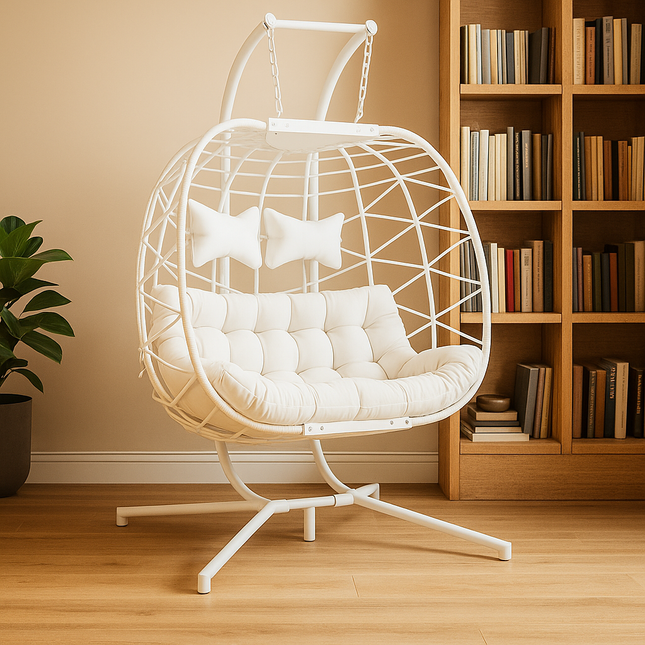 SkyDune Cocoon Swing Chair – Relaxed Contemporary Living | Boho Modern Structure | American Inspired | Porch & Living Room Swing Chair for Patios, Balconies, Studies & Gardens