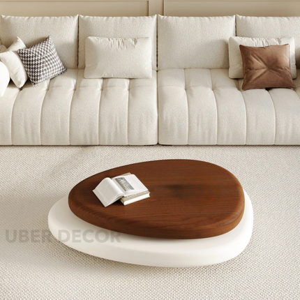 Songhua Wabi-Sabi Contemporary Japandi Coffee Table – Organic Two-Tone Sculptural Solid Wood Top for Living Room