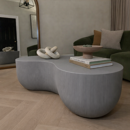 Rokel Wabi-Sabi Organic Sculpt Coffee Table – Japandi Minimalist Ribbed Center Table for Luxury Living Room