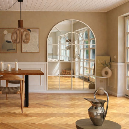 French Arch Oversized Window Style Full-Length Arched Metal Frame Mirror - Uber Decor
