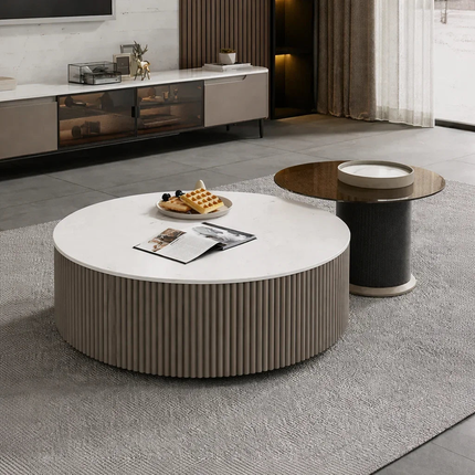 Tiber Oro Italian Luxury Round Coffee Table Tempered Glass Top High Gloss Finish Minimalist Centerpiece for Lounge and Living Suites