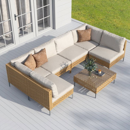 Sunvale Retreat PE Rattan Wicker Sectional Outdoor Sofa Set, Patio Conversation Garden Lounge Set for Poolside Terrace Porch