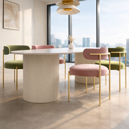 Avelique Oval Dining Table Modern Fluted Pedestal Base Minimalist Designer Dining Table for Dining Room