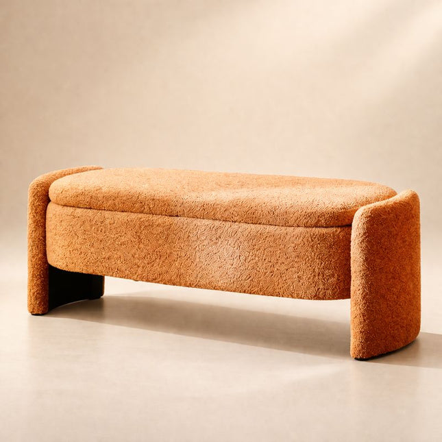 Nahla Oval Storage Bench with Lift Top – Contemporary Minimalist Organizer for Living Rooms, Entryways & Bedrooms