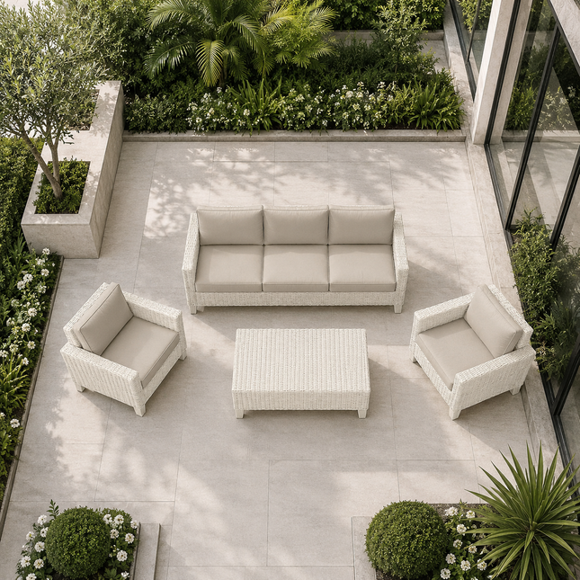 Sunavera Sofa & Chair Set with Center Table Coastal Outdoor Seating for Garden Terraces, Verandas & Poolside Decks