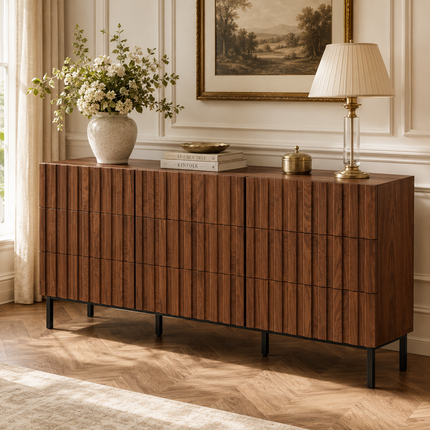 Raven Noir 9-Drawer Contemporary Japandi Cabinet for Living Room, Bedroom, Office & Entryway