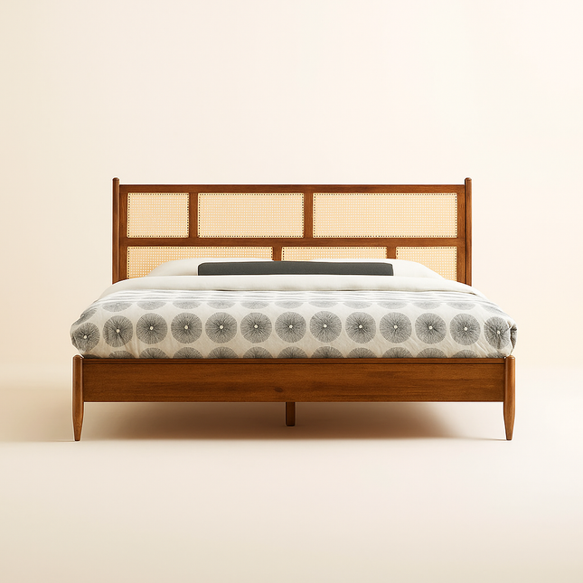 ElmWeave Scandinavian Rattan Platform Customisable Bed for Urban Bedrooms - Uber Decor