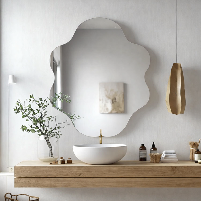 Victorian Scallop Frameless HD Mirror – Wavy Wall Mirror for Living Room, Entryway & Bedroom
