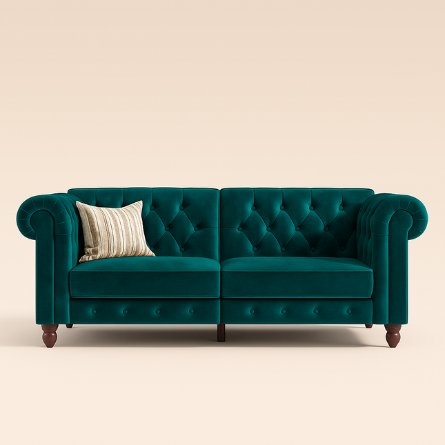London 89" Futon Sofa- Classic Tufted Chesterfield Style Futon Sofa in Luxury Velvet Fabric - Uber Decor