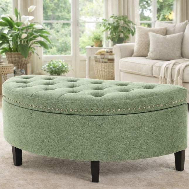 Darian Half Moon Storage Bench with Lift Top Lid – Modern Accent Organizer for Living Rooms, Bedrooms & Dressing Corners