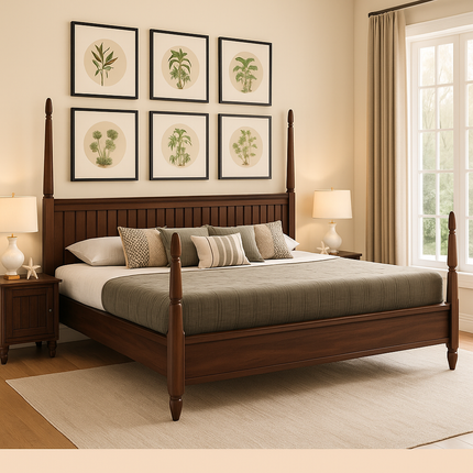 TeakRise Wabi Sabi Four-Poster Panel Bed for Boutique Hotel Suites - Uber Decor
