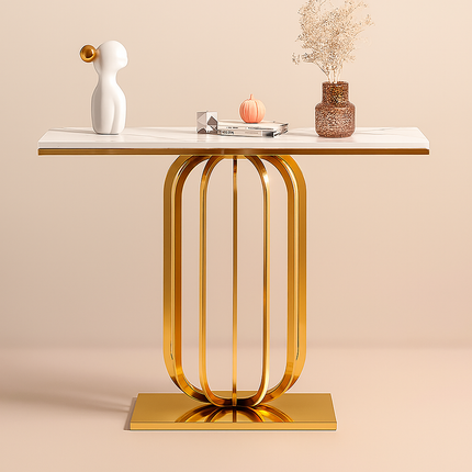 Etoile Crest Console – French Deco Marble Console Table with Luxe Pedestal Base for Hallway Glamour - Uber Decor