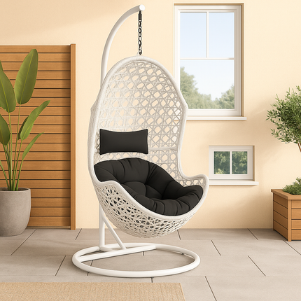 NestLoom Wabi-Sabi Cocoon Swing Chair – Japandi Sculpted Modern Comfort for Balcony, Garden & Living Room