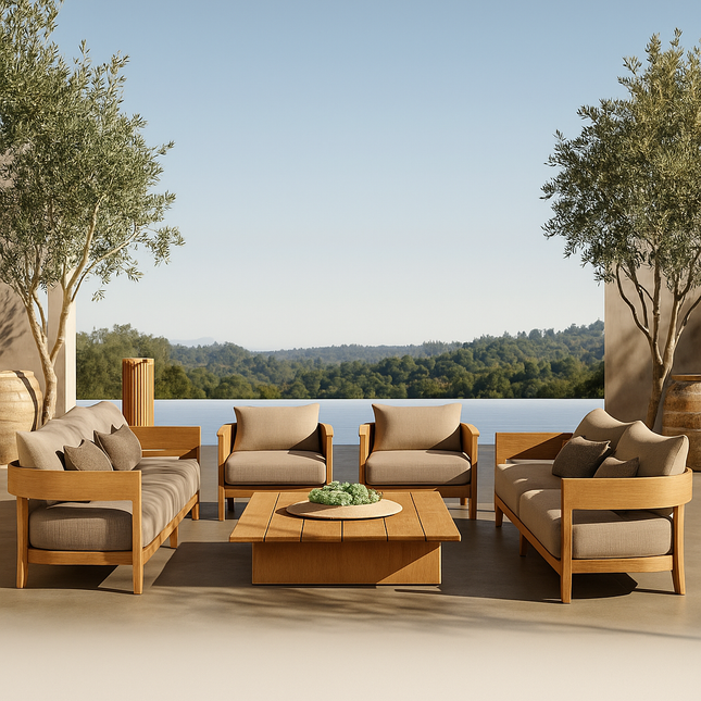 Leon Solid Teak Outdoor Sofa Set Premium Modern Wooden Lounge Furniture for Patio, Terrace & Poolside