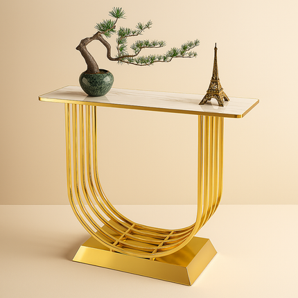 Virello Arc Console Table – Custom Marble Top | Mid-Century Modern European Hallway Accent Console - Uber Decor
