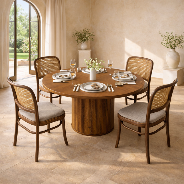 Marenton Round Dining Table Scandinavian Japandi Mid Century Modern Design Fluted Pedestal Base Wooden Dining Table for Dining Room