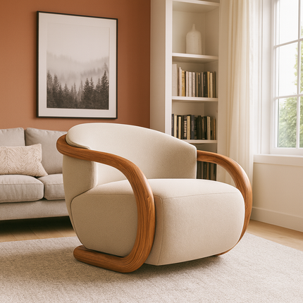 Eden Luxe Lounge Chair Mid Century Modern European Solid Wood Frame Fixed Base Accent Chair Living Room and Bedroom - Uber Decor