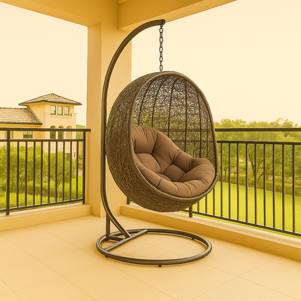 FernCove Wabi-Sabi Cocoon Swing Chair – Japandi Textured Organic Weave Balcony & Garden Swing Chair