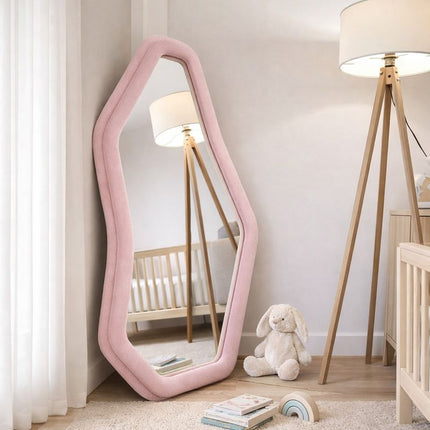 EdgeCraft Irregular Asymmetric Wall Mirror - Suede Velvet Upholstered Frame - Uber Decor