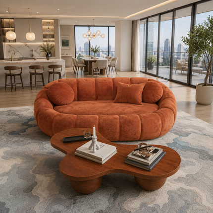 Pumpkin 2 Seater Modern Sofa, Luxury Sculptural Couch for Living Room or Lounge Area Ready to Dispatch Statement Sofa