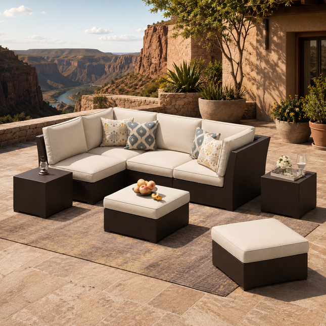Meadowyn Modular Sofa Set with Twin Tables   Nature-Inspired Outdoor Seating for Decks, Garden Terraces & Patio Lounges