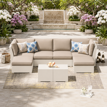 Meadowyn Modular Sofa Set with Twin Tables   Nature-Inspired Outdoor Seating for Decks, Garden Terraces & Patio Lounges