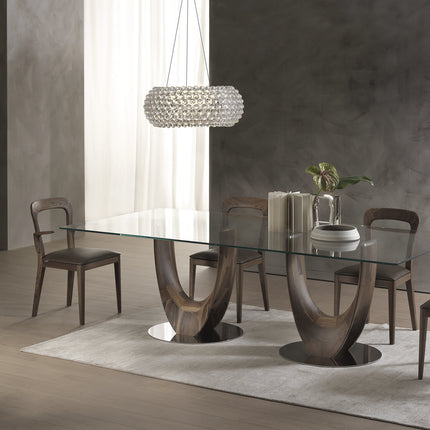 Vireon Rectangular Dining Table Contemporary Architectural Design Glass Top Solid Wood Base Dining Table for Dining Room