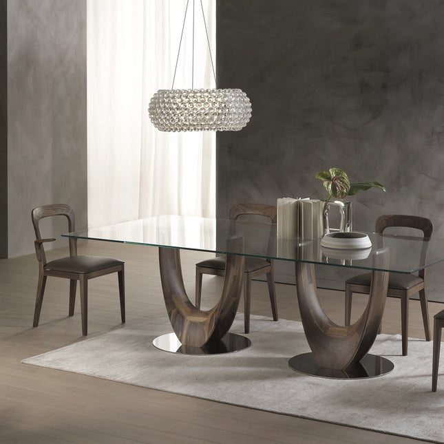 Vireon Rectangular Dining Table Contemporary Architectural Design Glass Top Solid Wood Base Dining Table for Dining Room