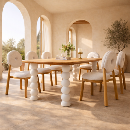 Nora Sphere Oval Dining Table Contemporary Scandinavian Design Natural Premium Wooden Top with White Ball Legs Ideal for Dining Room