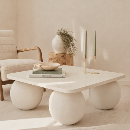 Zambezi Coffee Table Modern Contemporary Sculptural Designer Center Table Custom Finish Sphere Base Statement Table for Artistic Living Space