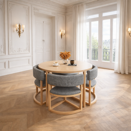 Nordelyn Round Wooden Dining Table Scandinavian Japandi Minimalist Design Natural Wood Dining Table for Dining Room